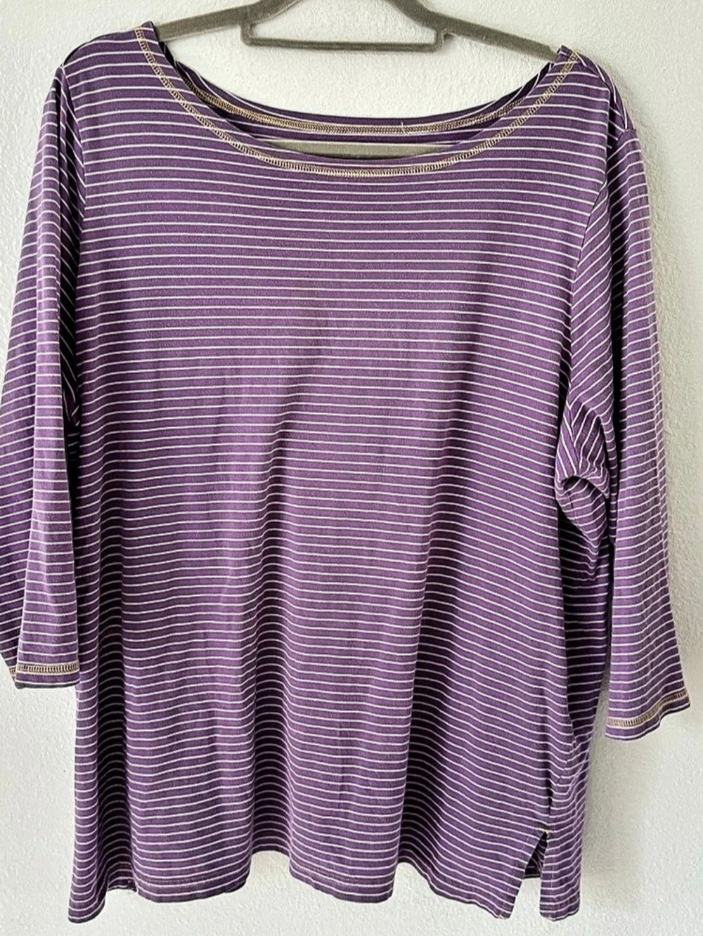 BAS IC EDITIONS Striped Cotton Tunic in Purple & White Size 2X